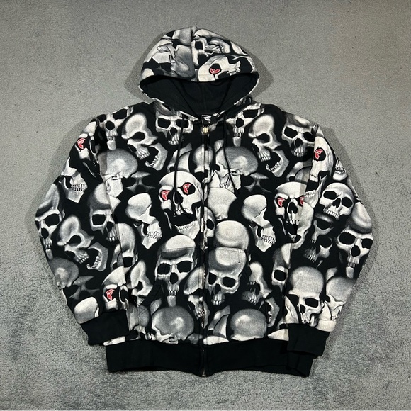 Rare Y2K Famous Stars And Straps Skull AOP Hoodie Mens Large TRAVIS BARKER #1714